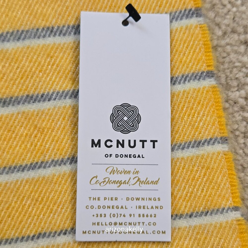 NWT McNutt Lambswool Scarf Donegal Ireland Yellow & Grey - Picture 2 of 14